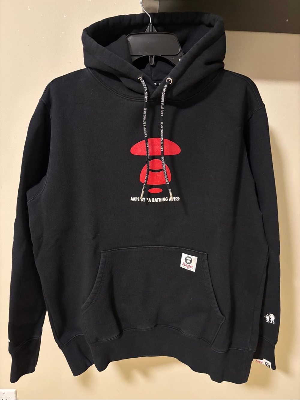 AAPE A Bathing Ape Black Hoodie with Iconic  Red Graphic - XL